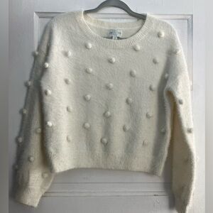 June & Ivy Ivory Cozy White Pom-Pom Sweater